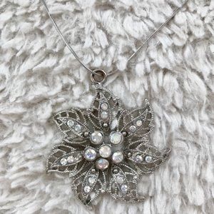 Vintage Silver/ Rhinestone Flower Pendant Necklace
